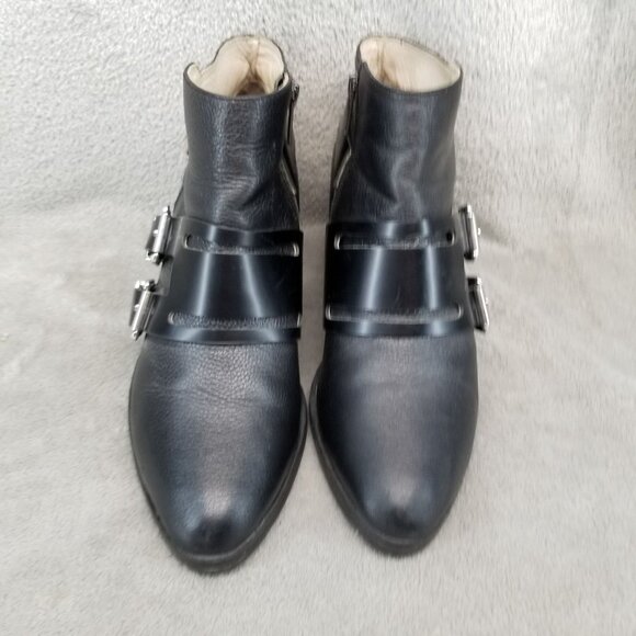 Sol Sana Shoes Womens EU 37 US 6.5 Black Leather Buckle Biker Buckle Ankle Boots - Picture 3 of 13